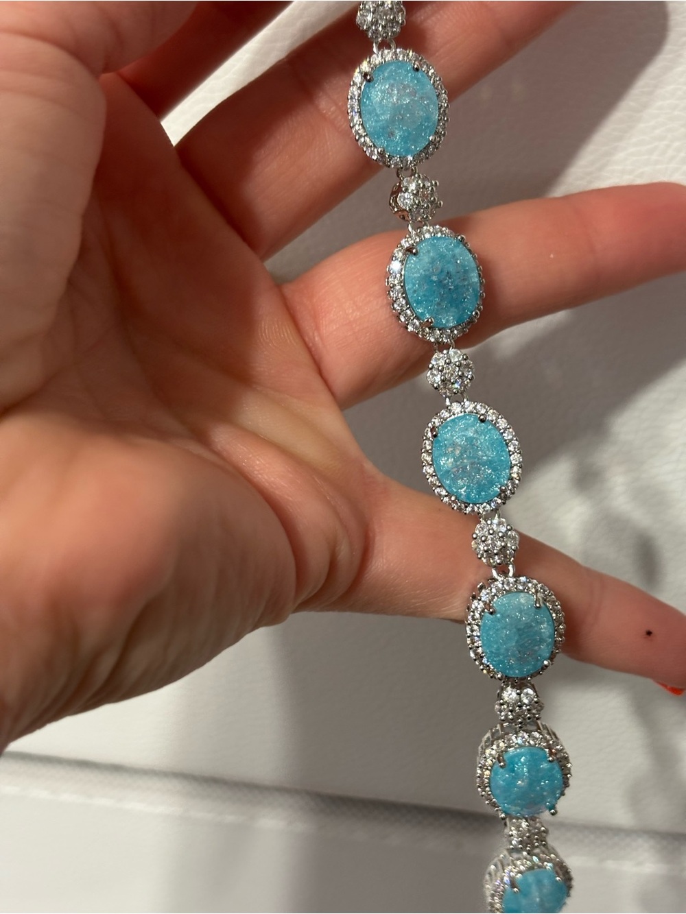 Elegant Blue Druzy Bracelet with Silver Halo Accents